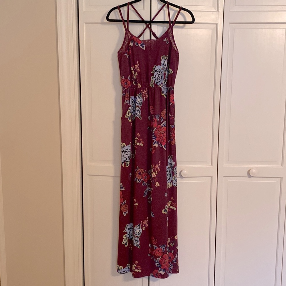 Purple floral maxi dress, xhilaration small